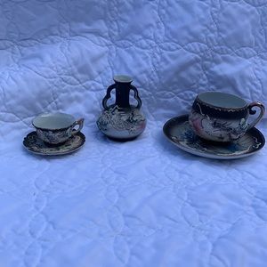 Japanese Moriage Dragonware tea cup lithopane geisha